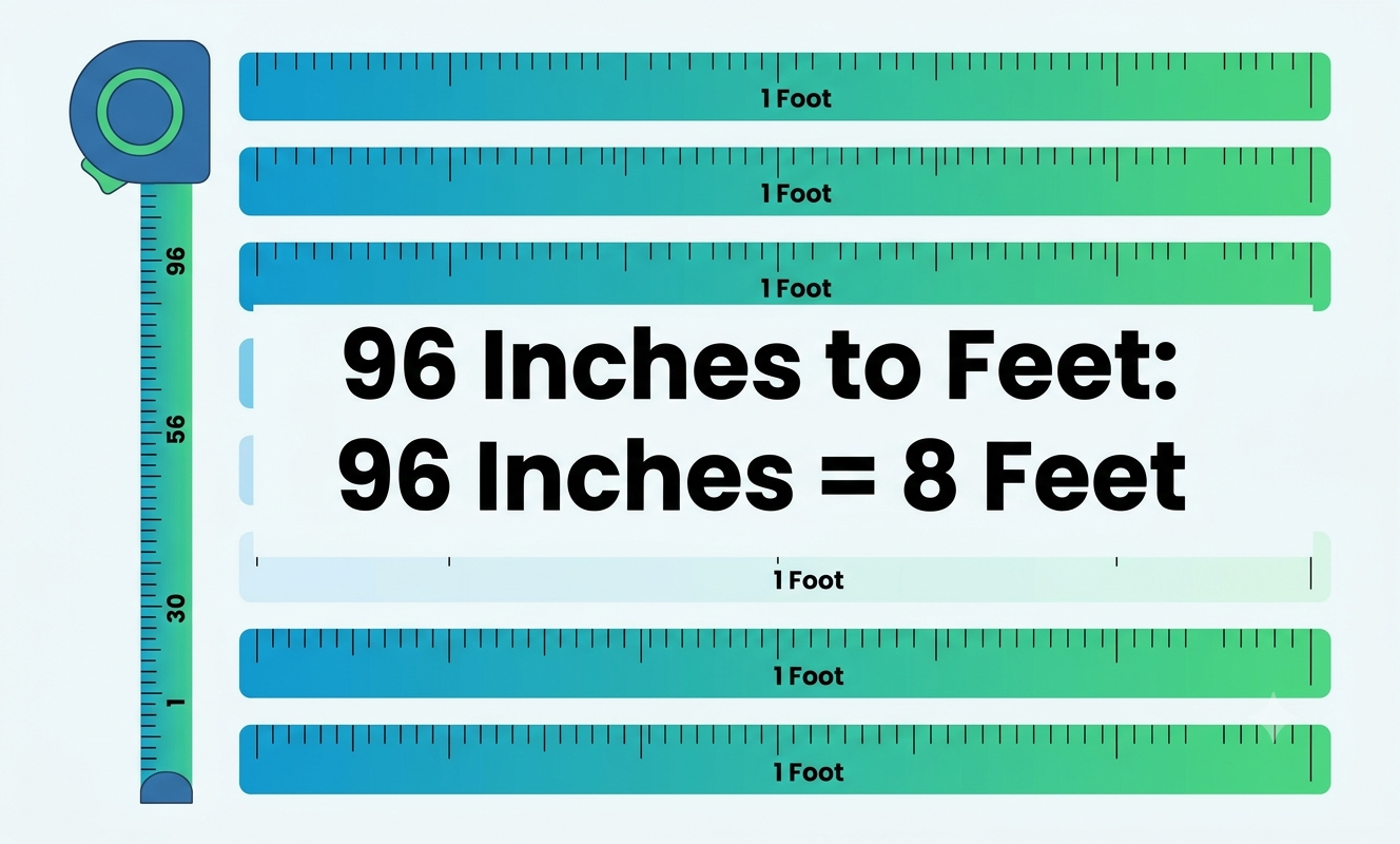 how many feet is 96 inches