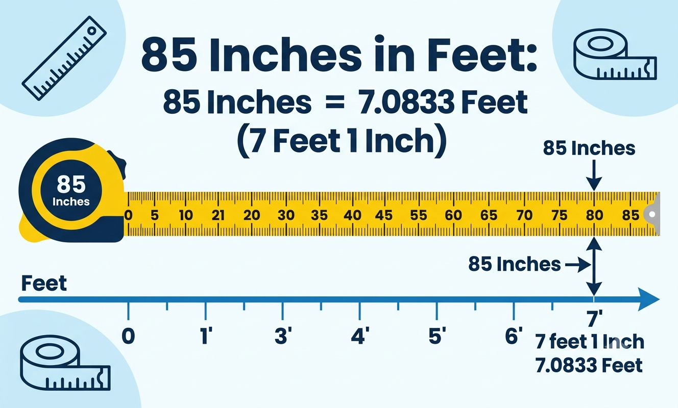 85 inches in feet