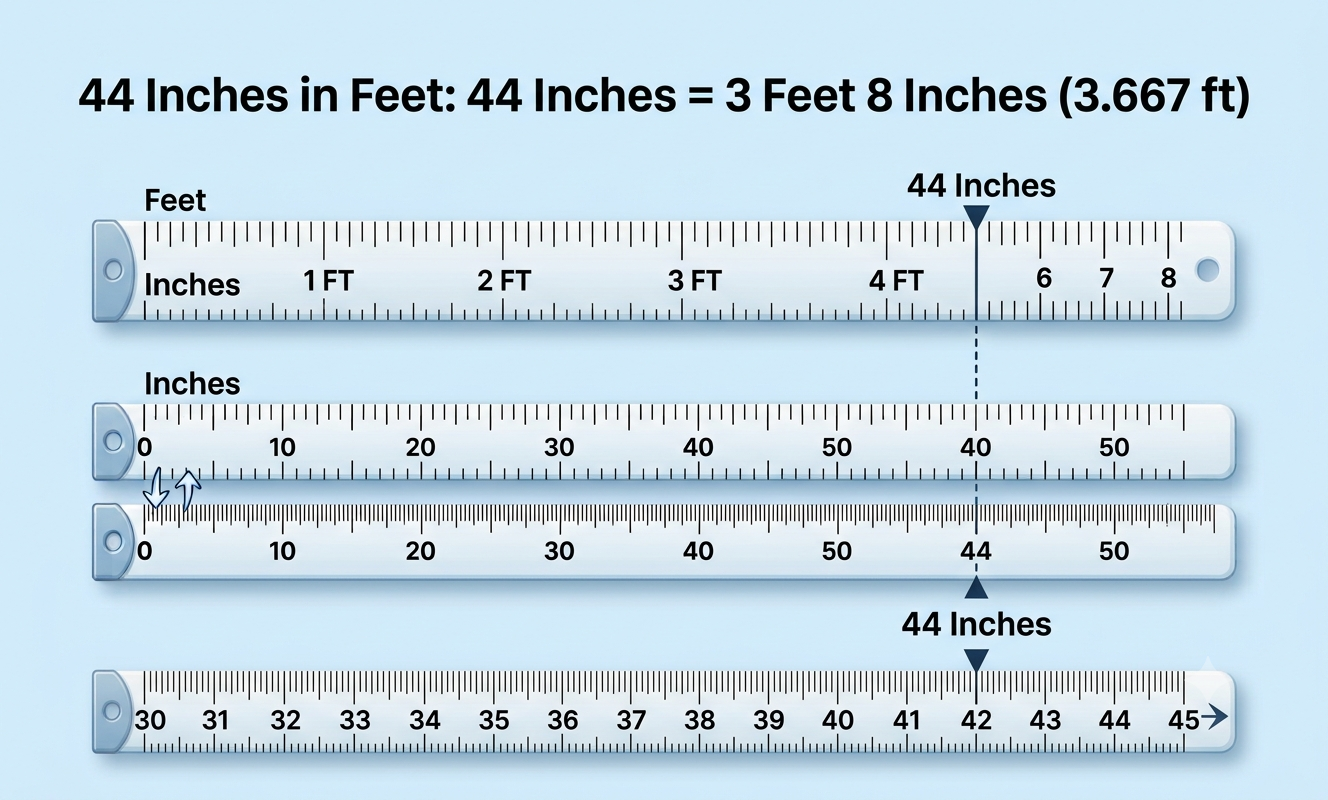 44 inches in feet