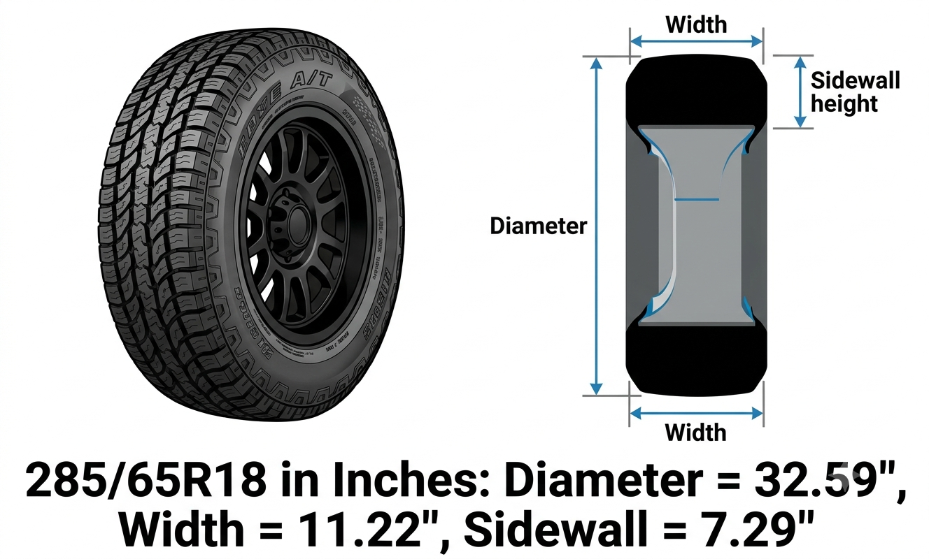 285/65r18 in inches